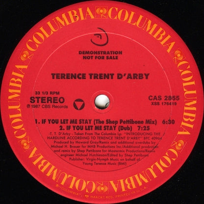 Terence Trent D'Arby : If You Let Me Stay (The Shep Pettibone Mixes) (12", Single, Promo)