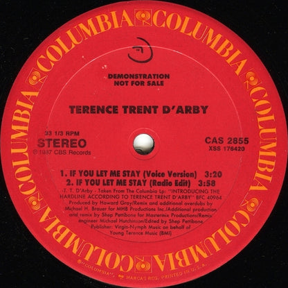Terence Trent D'Arby : If You Let Me Stay (The Shep Pettibone Mixes) (12", Single, Promo)