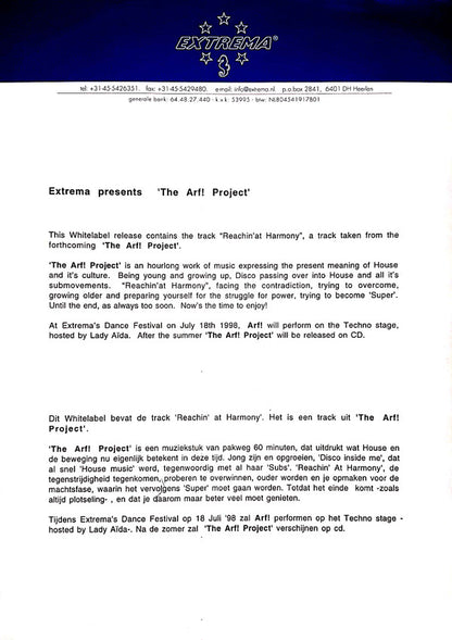 The Arf! Project : Reachin' At Harmony (12")