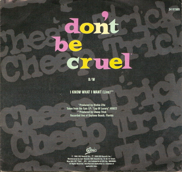 Cheap Trick : Don't Be Cruel (7", Single, Styrene, Car)