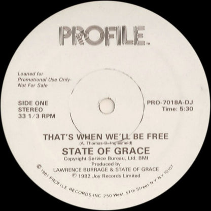 State Of Grace (3) : That's When We'll Be Free (12", Promo)