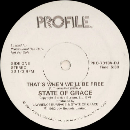 State Of Grace (3) : That's When We'll Be Free (12", Promo)