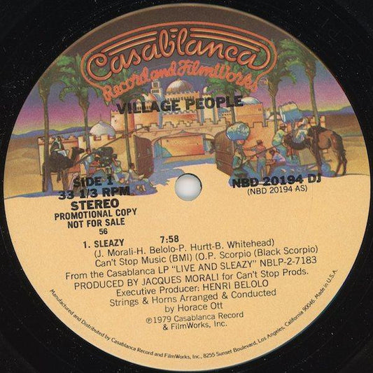 Village People : Sleazy (12", Promo, Pit)