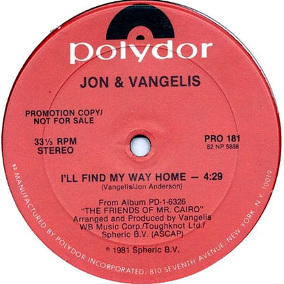 Jon & Vangelis : I'll Find My Way Home (12", Promo)