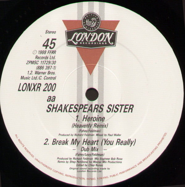 Shakespear's Sister : Break My Heart / Heroine (12")