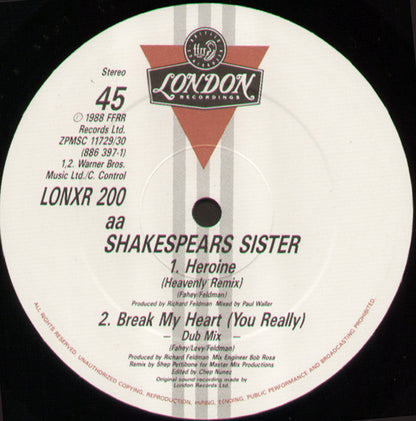 Shakespear's Sister : Break My Heart / Heroine (12")