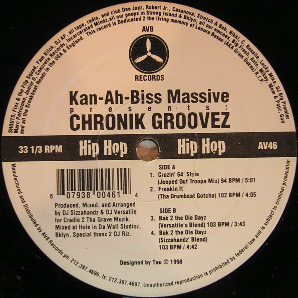 DJ Sizzahandz / DJ Versatile (3) : Kan-Ah-Biss Massive Presents: Chronik Groovez (12")