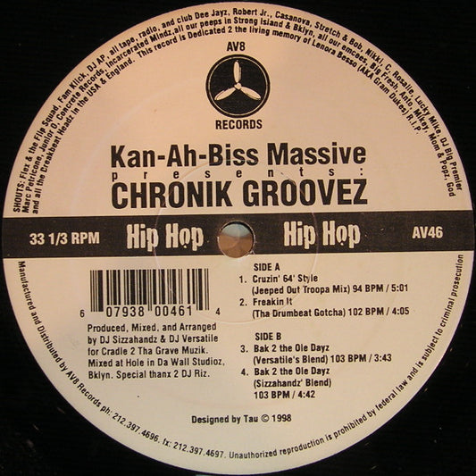 DJ Sizzahandz / DJ Versatile (3) : Kan-Ah-Biss Massive Presents: Chronik Groovez (12")