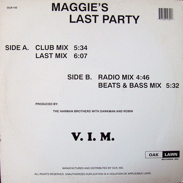 V.I.M. : Maggie's Last Party (12")