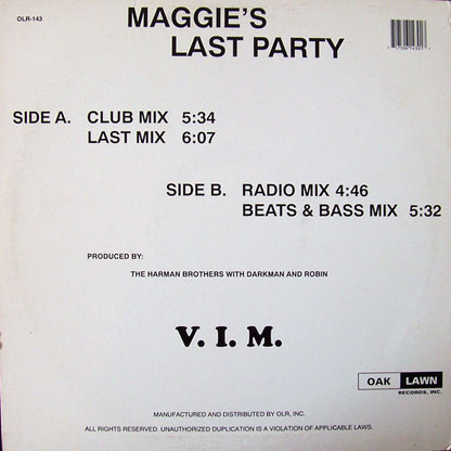 V.I.M. : Maggie's Last Party (12")