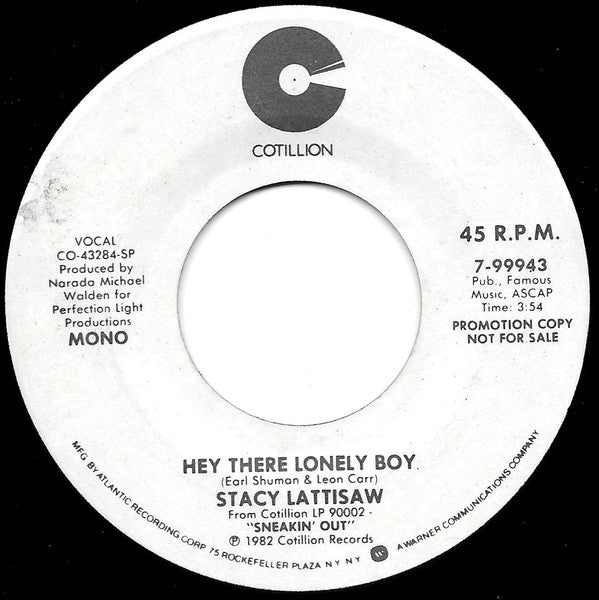 Stacy Lattisaw : Hey There Lonely Boy (7", Single, Mono, Promo, SP )