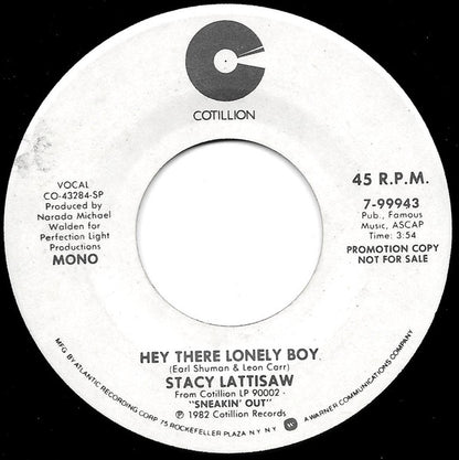 Stacy Lattisaw : Hey There Lonely Boy (7", Single, Mono, Promo, SP )