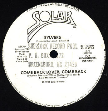 Sylvers* : Come Back Lover, Come Back (12", Promo)