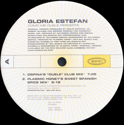 Gloria Estefan : Como Me Duele Perderte (12", Single, Promo)
