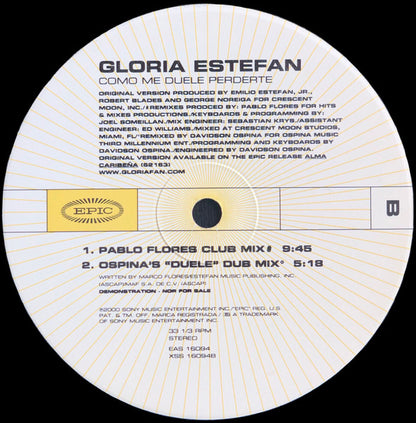 Gloria Estefan : Como Me Duele Perderte (12", Single, Promo)