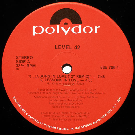 Level 42 : Lessons In Love (12", Single)