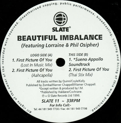 Beautiful Imbalance Featuring Lorraine & Phil Osipher : First Picture Of You (12")