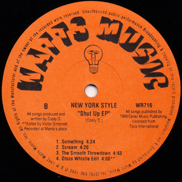 New York Style : Shut Up EP (12", EP)