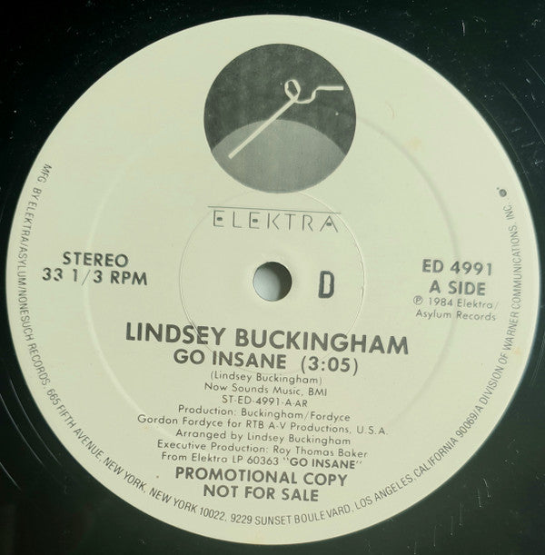 Lindsey Buckingham : Go Insane (12", Promo)