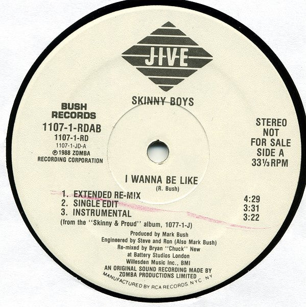Skinny Boys : I Wanna Be Like / Get Pepped (12", Promo)