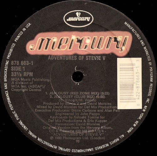 Adventures Of Stevie V* : Jealousy (12")