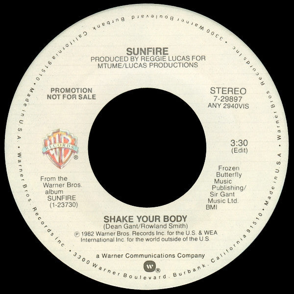 Sunfire (2) : Shake Your Body (7", Single, Mono, Promo)