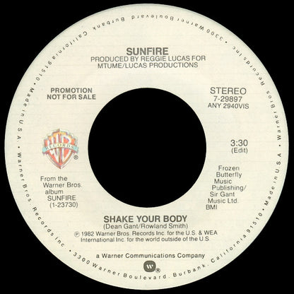 Sunfire (2) : Shake Your Body (7", Single, Mono, Promo)