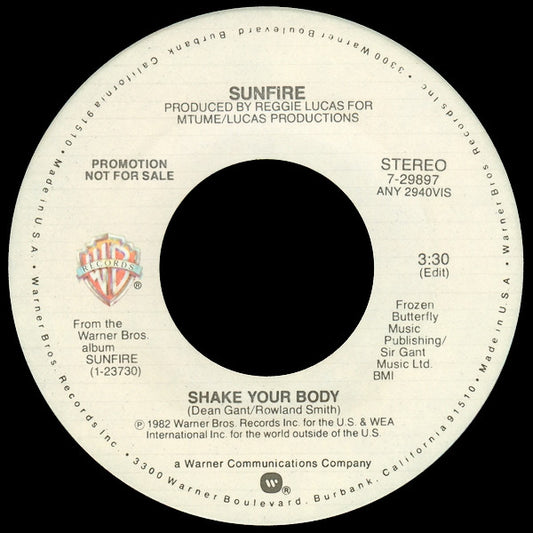 Sunfire (2) : Shake Your Body (7", Single, Mono, Promo)