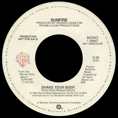 Sunfire (2) : Shake Your Body (7", Single, Mono, Promo)