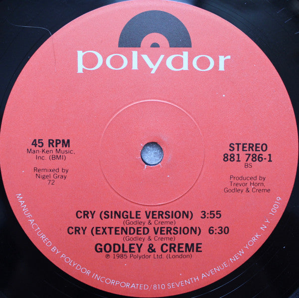 Godley & Creme : Cry (Extended Remix) (12", Single, 72)