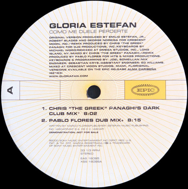Gloria Estefan : Como Me Duele Perderte (12", Single, Promo)