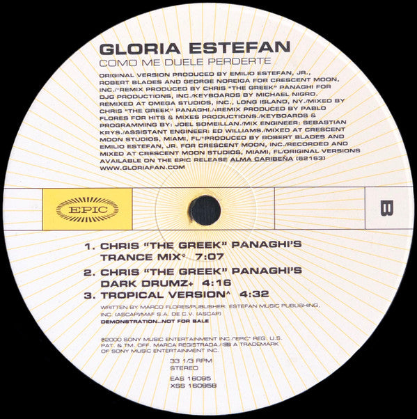 Gloria Estefan : Como Me Duele Perderte (12", Single, Promo)