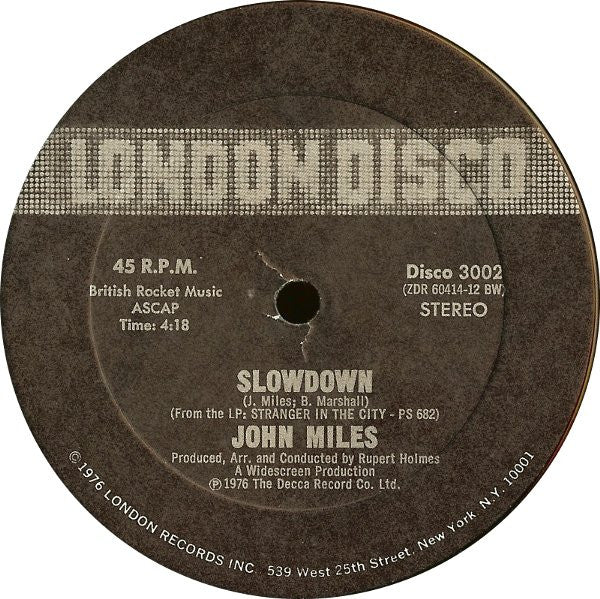 John Miles : Stranger In The City / Slowdown (12")