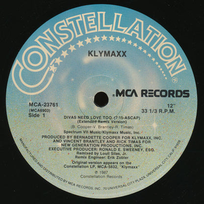 Klymaxx : Divas Need Love Too (12" Version) (12", Pin)
