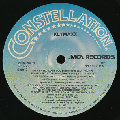 Klymaxx : Divas Need Love Too (12" Version) (12", Pin)