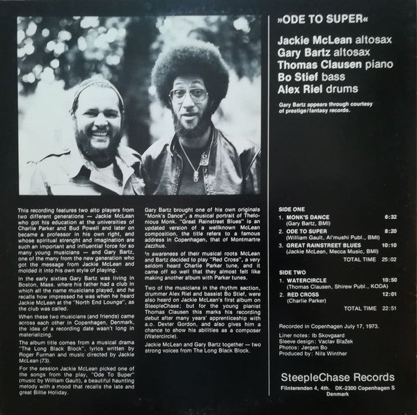 Jackie McLean Featuring Gary Bartz : Ode To Super (LP, Album)