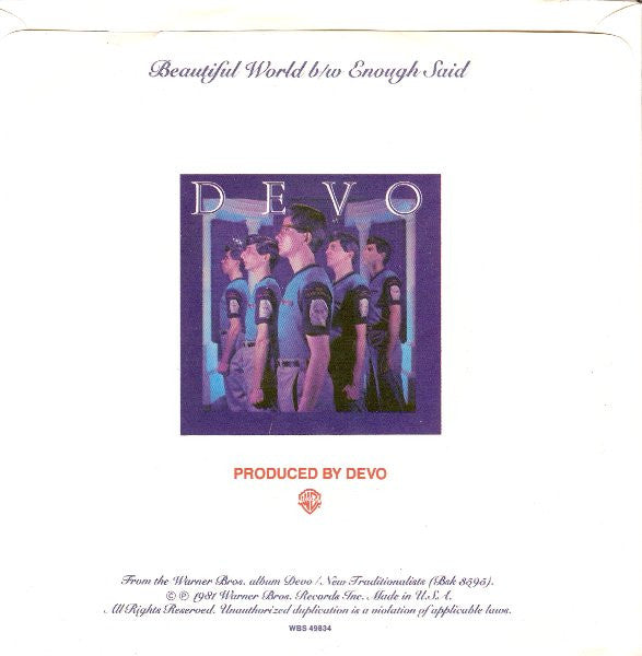 Devo : Beautiful World (7", Single, Mono, Promo)