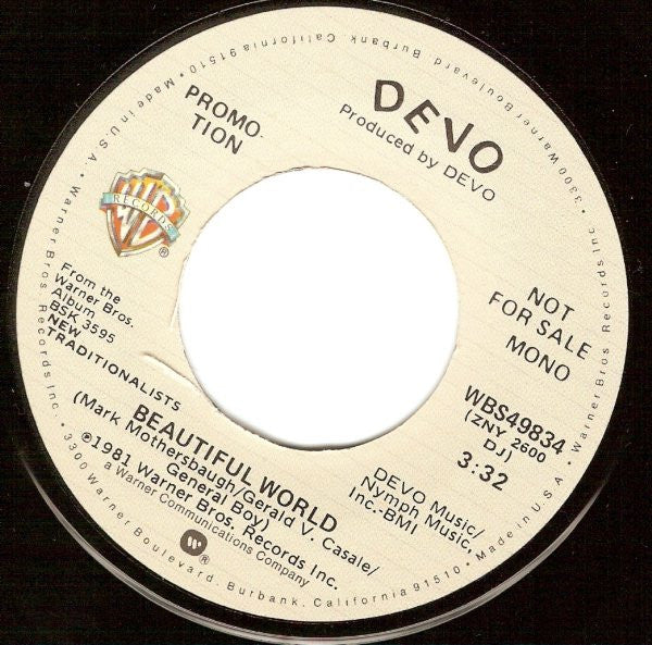 Devo : Beautiful World (7", Single, Mono, Promo)