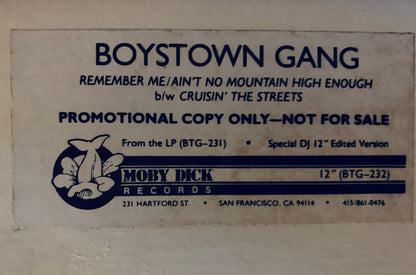 Boys Town Gang : Remember Me / Ain't No Mountain High Enough Suite // Cruisin' The Streets (12", Promo, Blu)