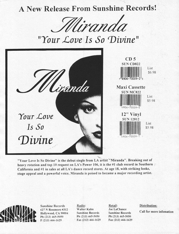 Miranda (3) : (Your Love Is) So Divine (12")