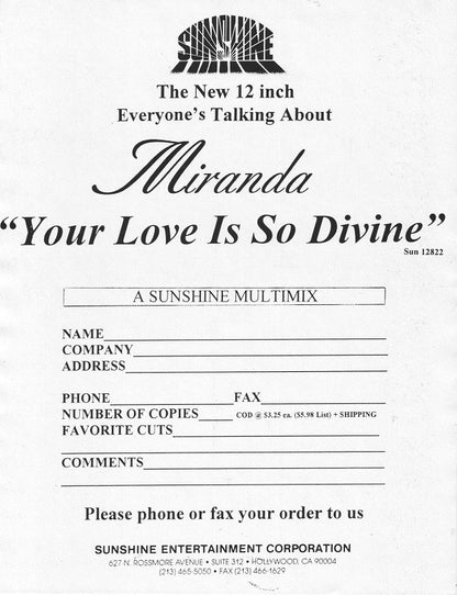 Miranda (3) : (Your Love Is) So Divine (12")