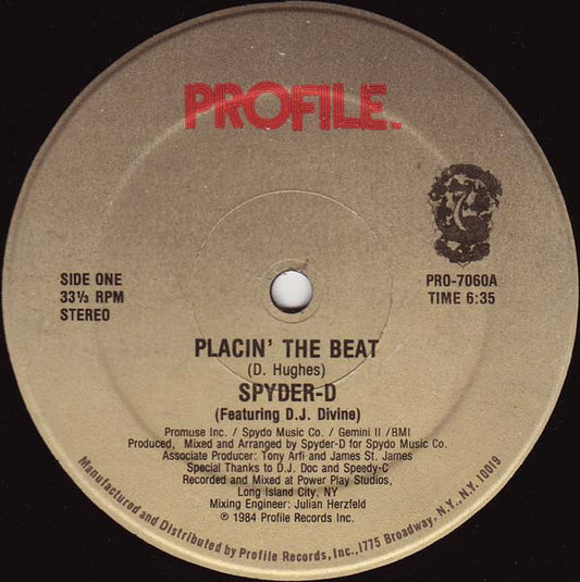 Spyder-D Featuring DJ Divine : Placin' The Beat (12", Single)