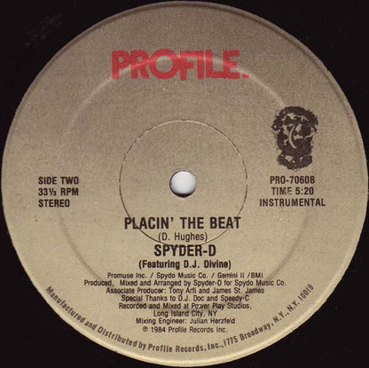 Spyder-D Featuring DJ Divine : Placin' The Beat (12", Single)