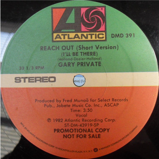 Gary Private : Reach Out (I'll Be There) (12", Promo)