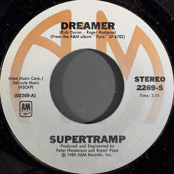 Supertramp : Dreamer (7", Single, Styrene, Pit)