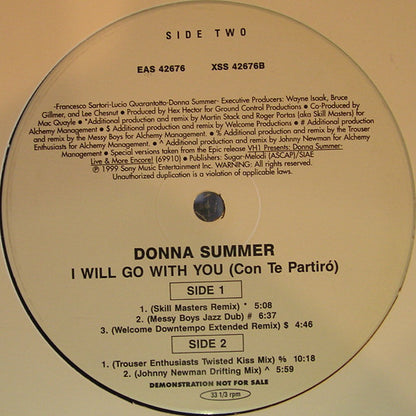 Donna Summer : I Will Go With You (Con Te Partiró) (Promo #3) (12", Promo)