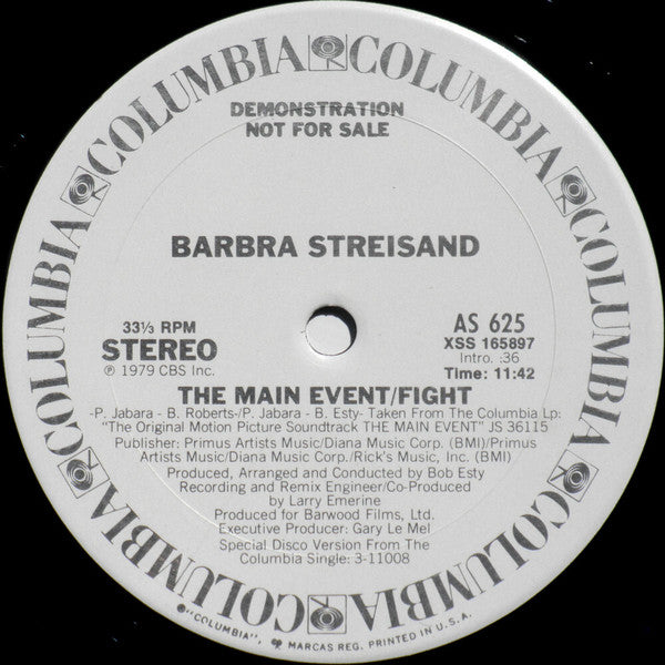 Barbra Streisand : The Main Event / Fight (12", Promo)