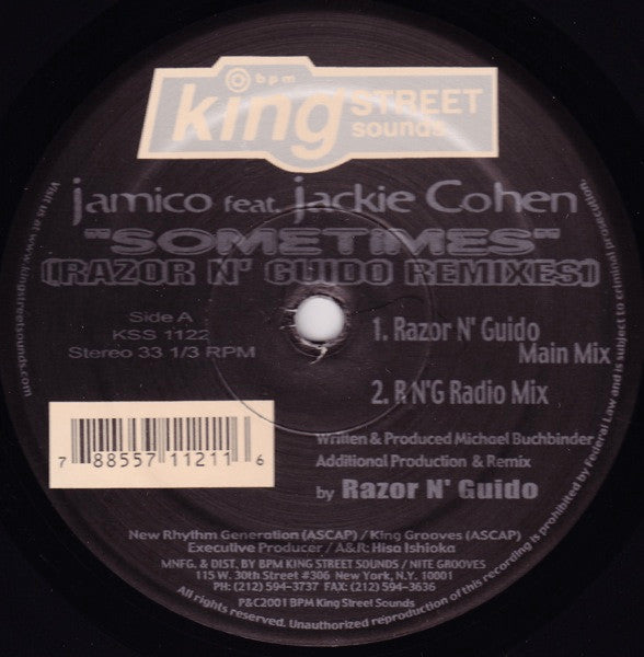Jamico Feat. Jackie Cohen : Sometimes (Razor N' Guido Remixes) (12")