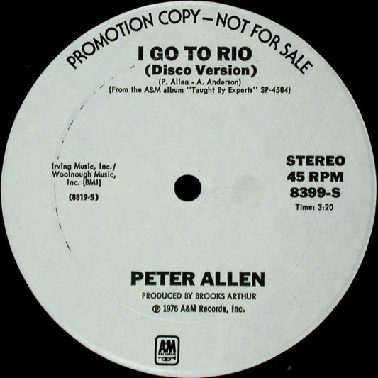 Peter Allen : I Go To Rio (Disco Version) (12", Promo)