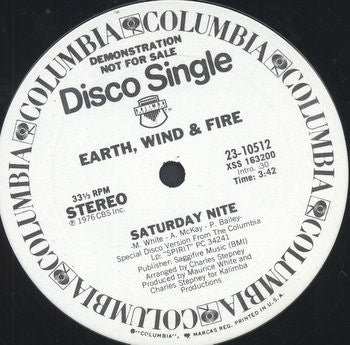 Earth, Wind & Fire : Saturday Nite (12", Single, Promo)